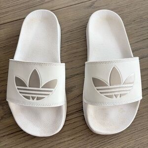 Adidas White Slides with Trefoil Logo